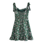 Women's French Vintage Floral Lace-Up Mini Dress