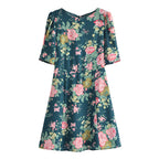 Back Lace-Up Sleeves Button Decorations Half Length Sleeve Short Dress