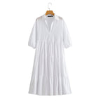 Collared 3/4-Sleeve Midi Dress