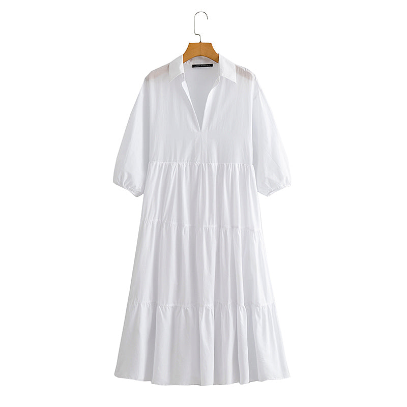 Collared 3/4-Sleeve Midi Dress