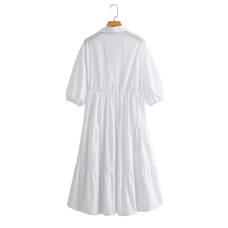 Collared 3/4-Sleeve Midi Dress