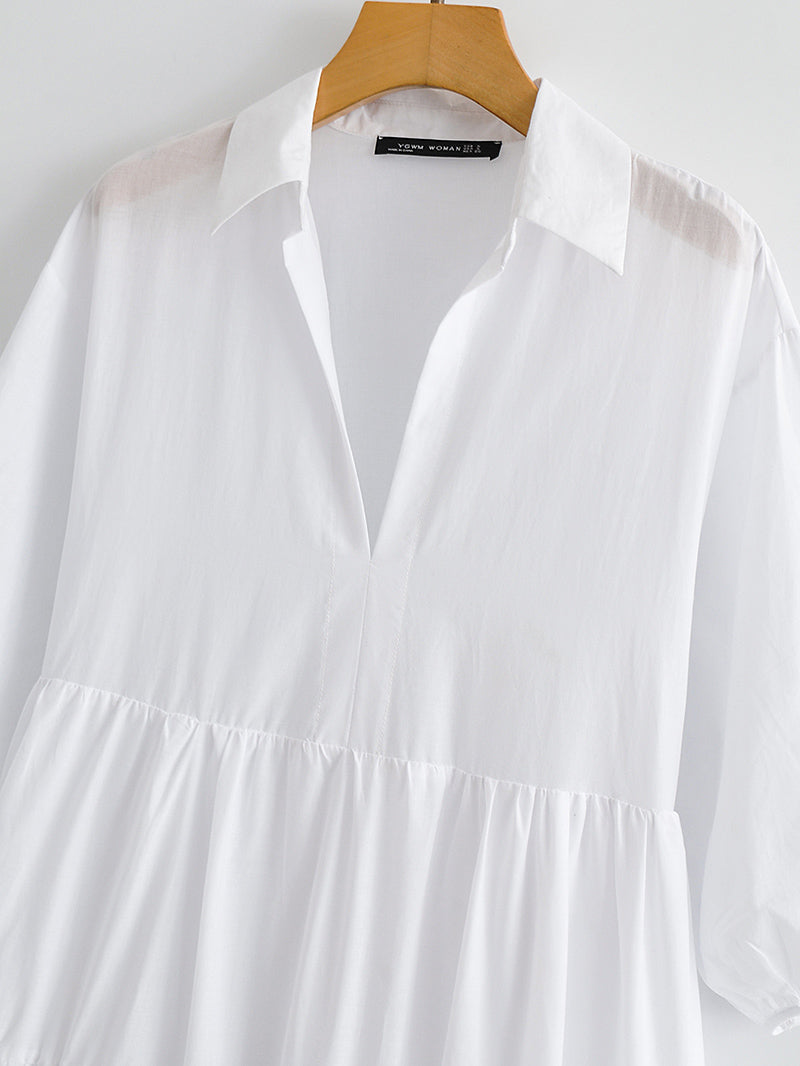 Collared 3/4-Sleeve Midi Dress