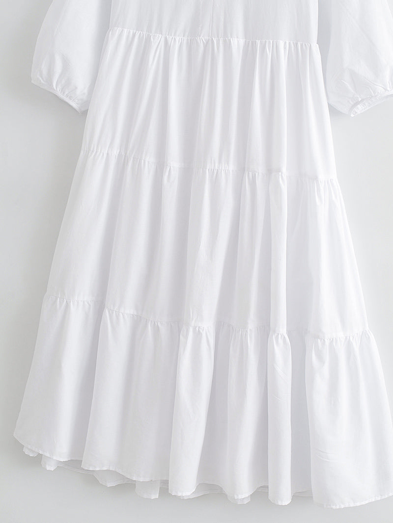 Collared 3/4-Sleeve Midi Dress