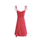Women's Summer Women Clothing Red Floral Print Slim Strap Dress