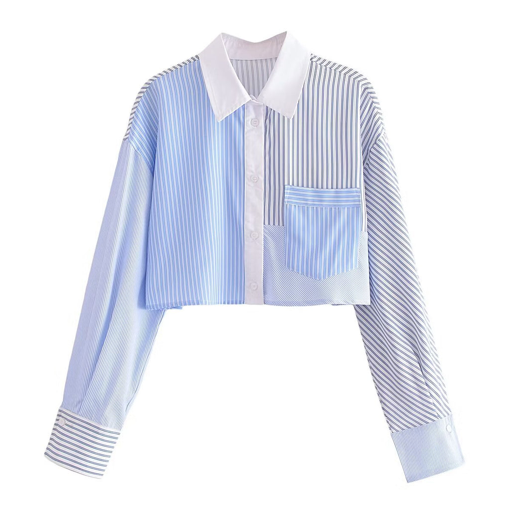 Women's Striped Long-Sleeve Collared T-Shirt