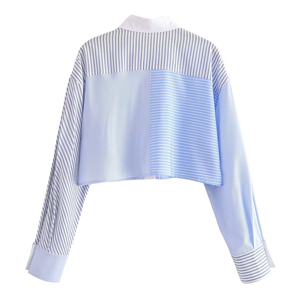 Women's Striped Long-Sleeve Collared T-Shirt