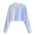 Women's Striped Long-Sleeve Collared T-Shirt