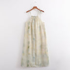Chinese Oil Painting Blooming Drawstring Halter Dress Early Spring
