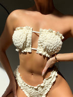 White Pleated Bikini Swimwear