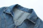 Collared Cutout Short-Sleeve Denim A-Line Dress
