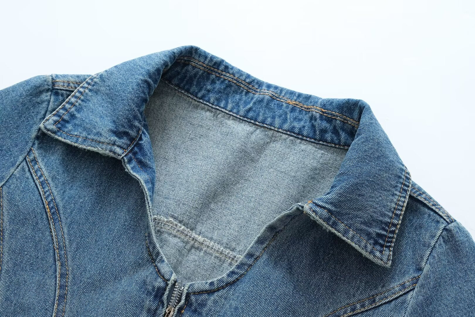 Collared Cutout Short-Sleeve Denim A-Line Dress