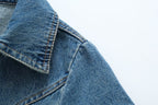 Collared Cutout Short-Sleeve Denim A-Line Dress