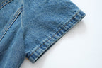 Collared Cutout Short-Sleeve Denim A-Line Dress