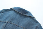 Collared Cutout Short-Sleeve Denim A-Line Dress