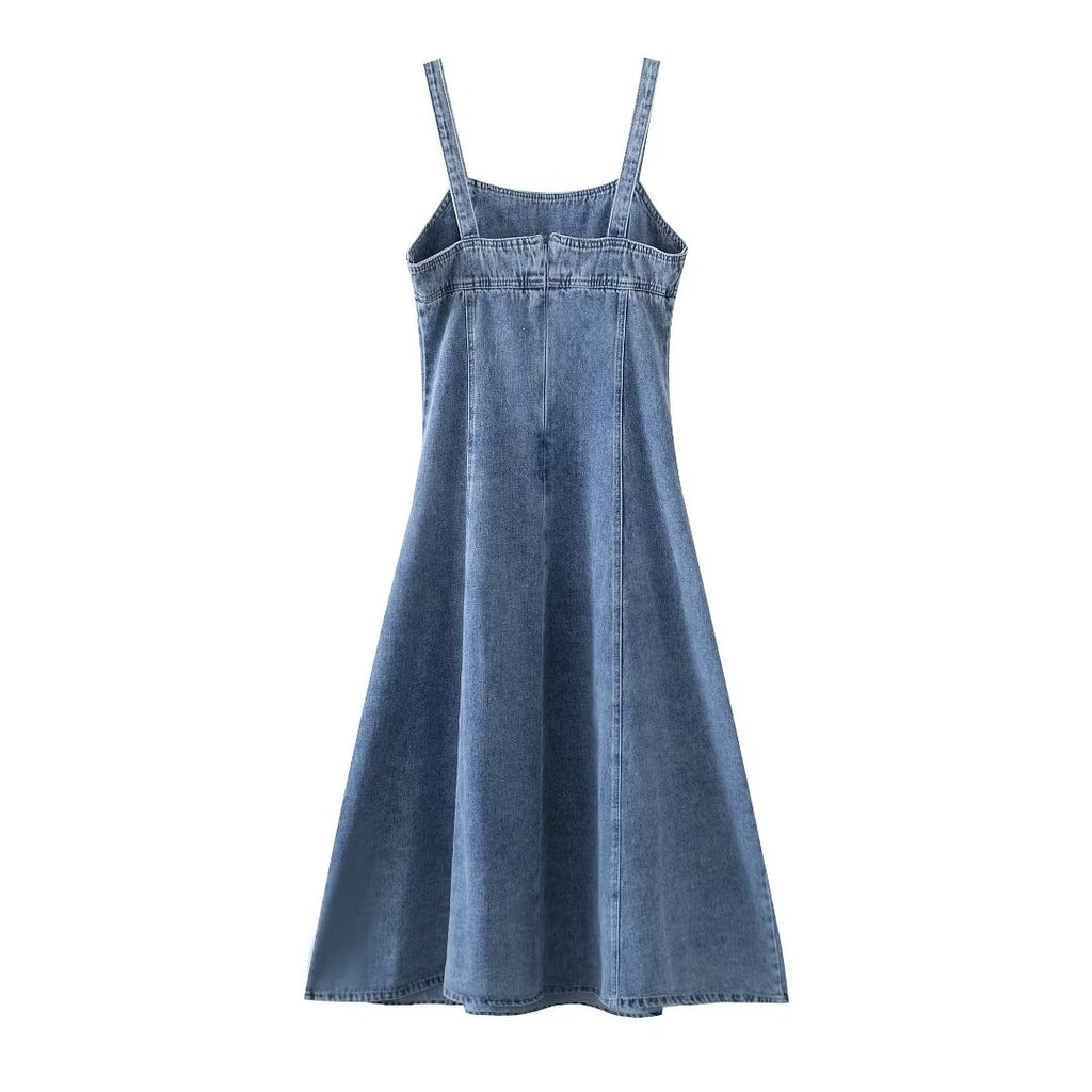 Women's French Casual Pleated Washed Denim Chic Dress