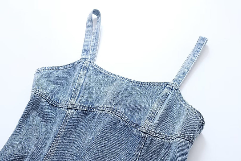Women's French Casual Pleated Washed Denim Chic Dress