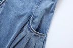 Women's French Casual Pleated Washed Denim Chic Dress