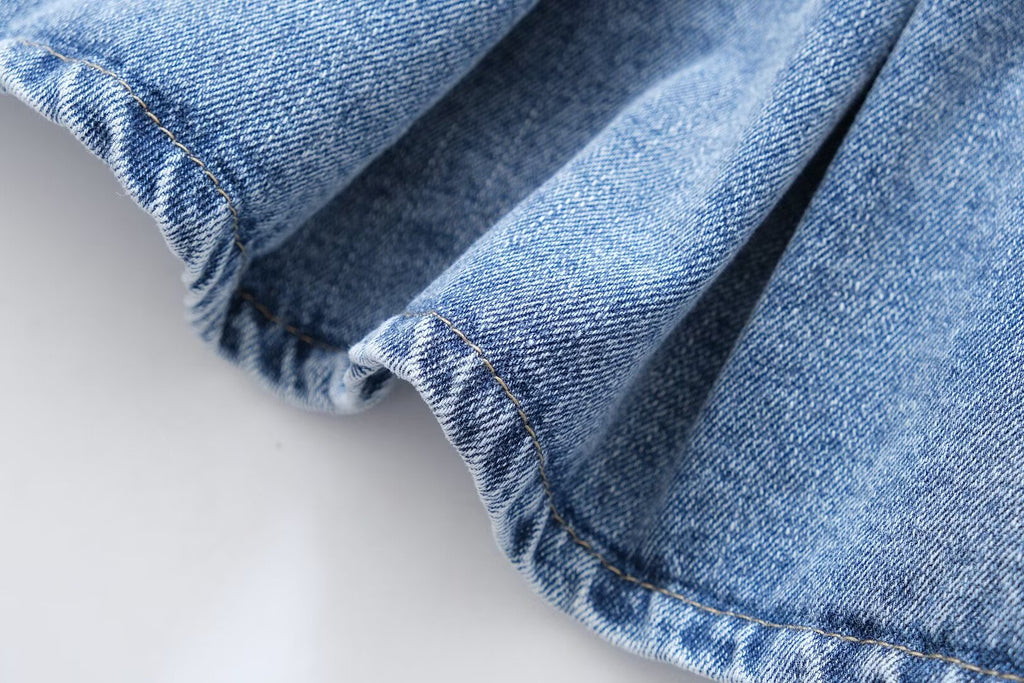 Women's French Casual Pleated Washed Denim Chic Dress