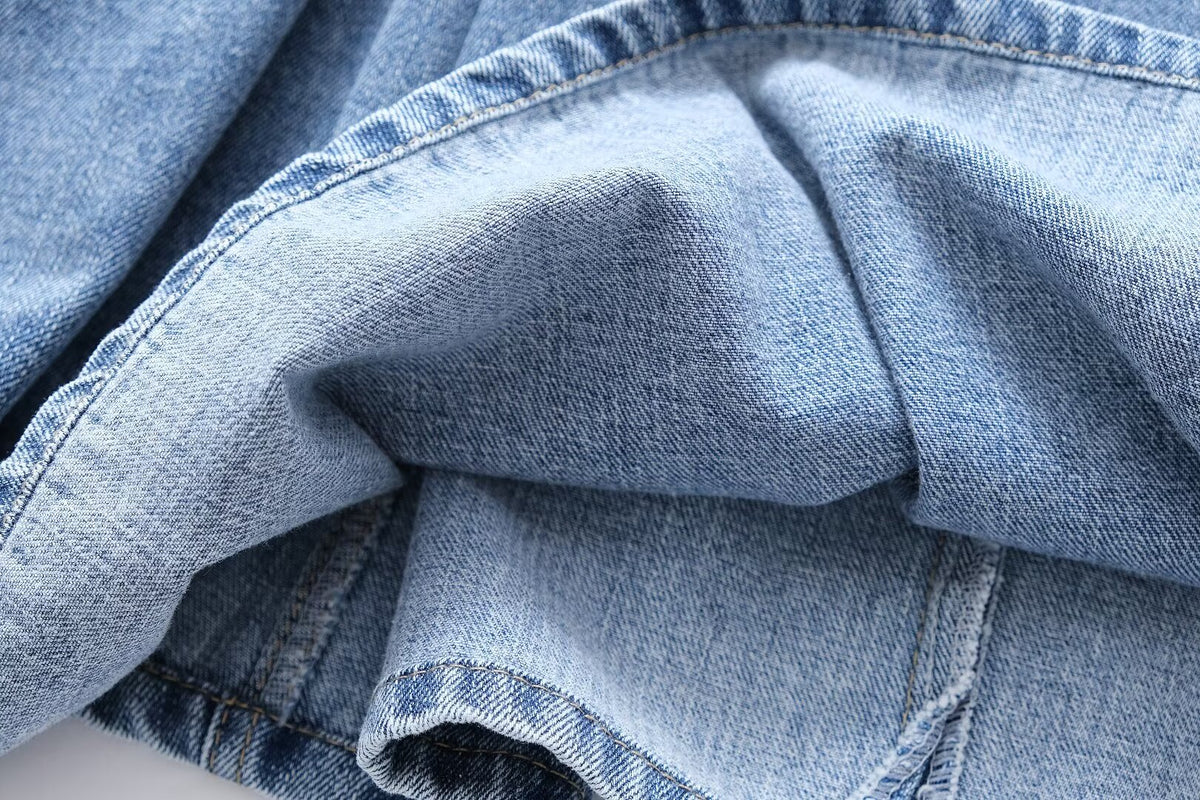 Women's French Casual Pleated Washed Denim Chic Dress