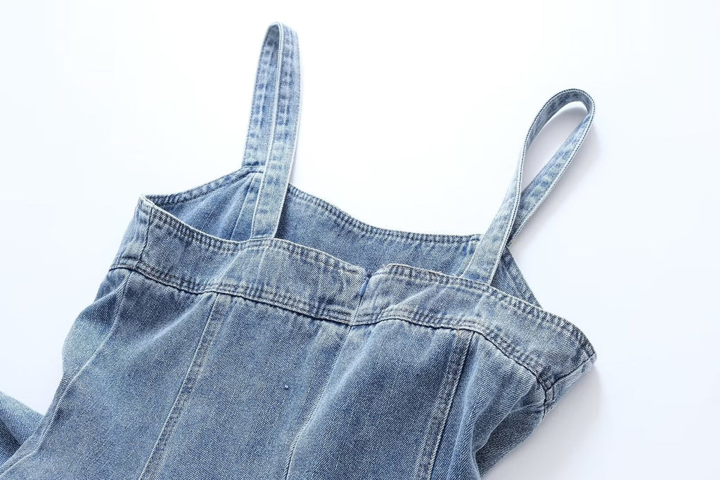 Women's French Casual Pleated Washed Denim Chic Dress