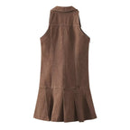 Collared Sleeveless Denim A-Line Mini Dress