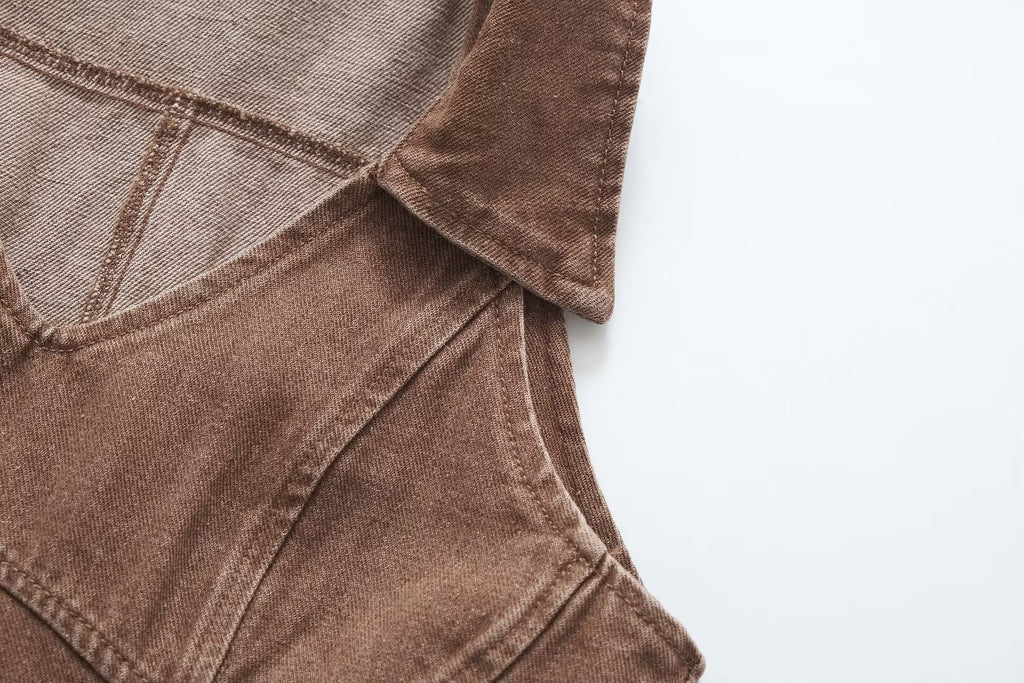 Collared Sleeveless Denim A-Line Mini Dress