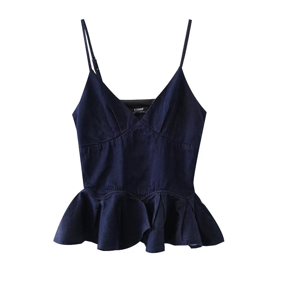 Women's Summer Women Clothes Sexy Ruffled Spaghetti Straps Denim Jacket