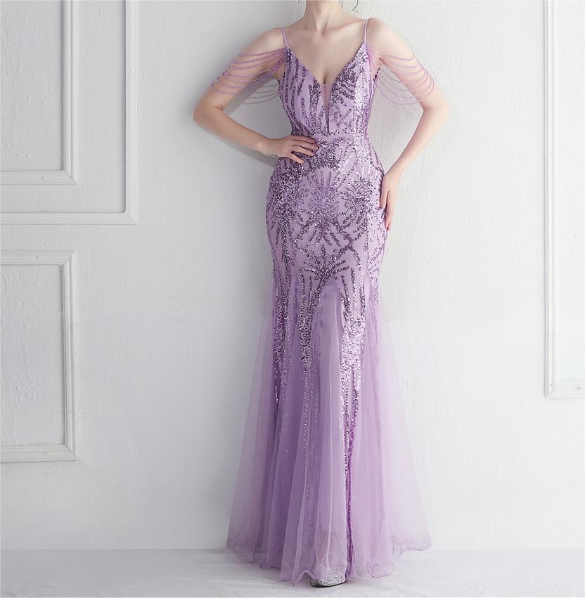 Women's Beaded Bridal Wedding Dinner Long Camisole Evening Dress