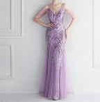 Women's Beaded Bridal Wedding Dinner Long Camisole Evening Dress