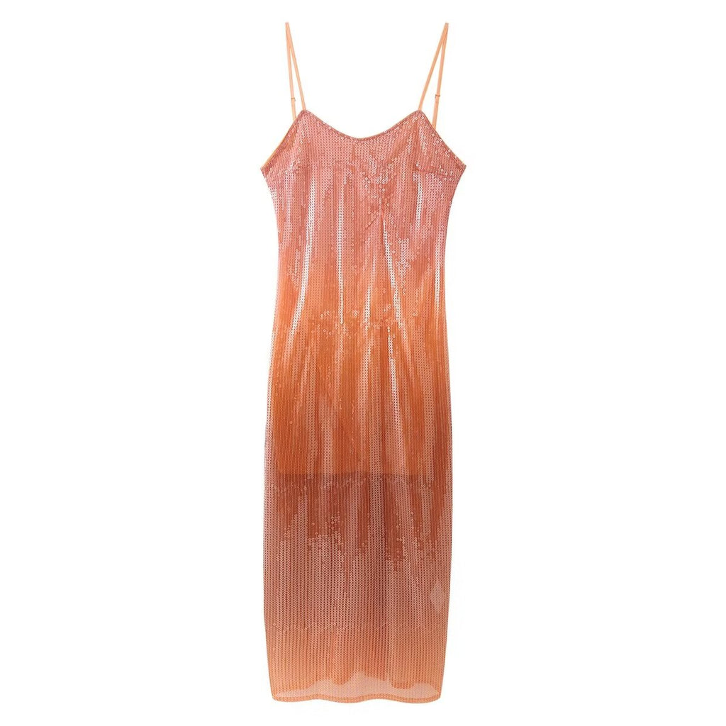 Women's Gradient Color Sequin Strap Dress