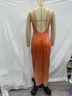 Women's Gradient Color Sequin Strap Dress