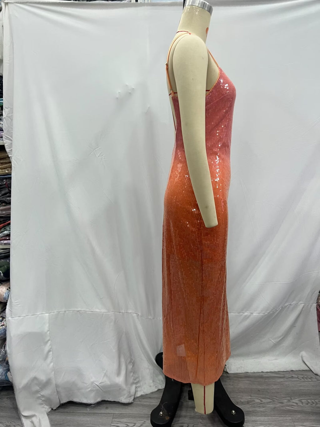 Women's Gradient Color Sequin Strap Dress
