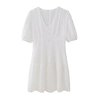 White Embroidered Ruffle Mini Dress