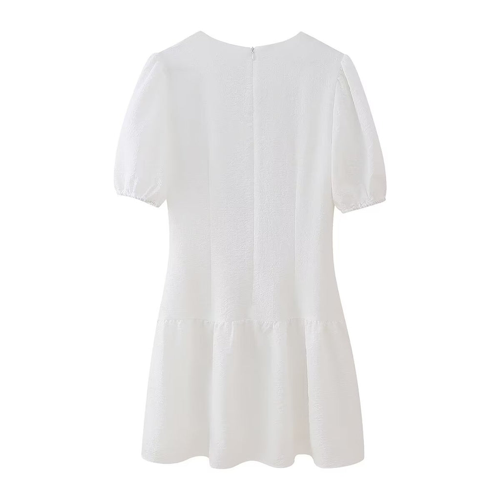 White Embroidered Ruffle Mini Dress
