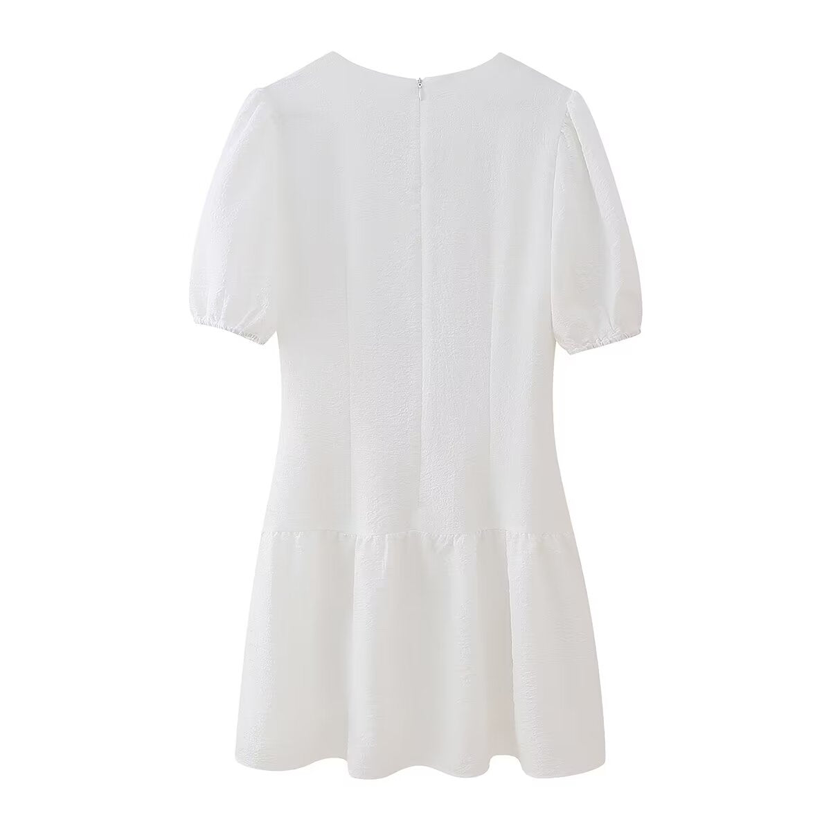 White Embroidered Ruffle Mini Dress