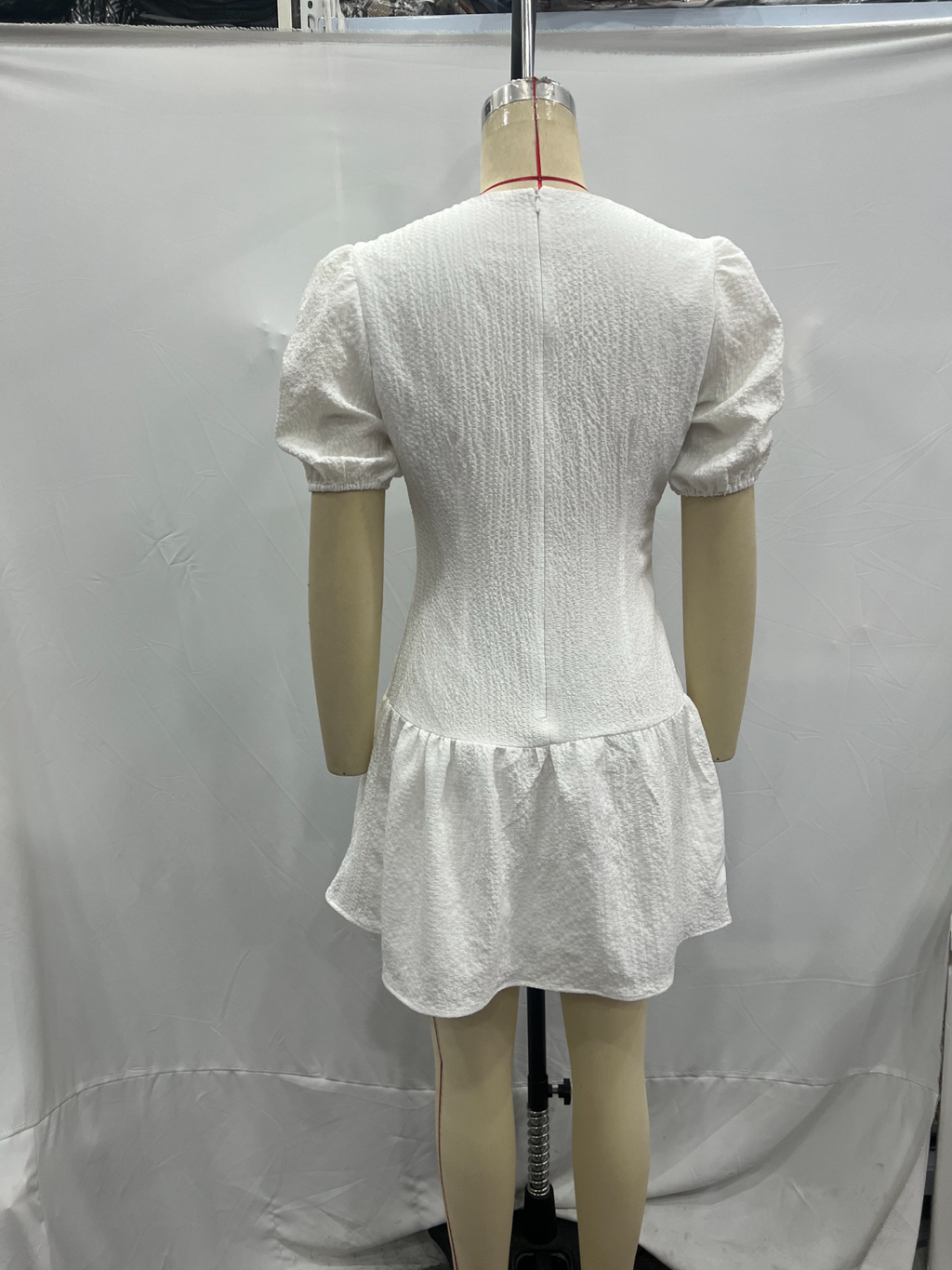 White Embroidered Ruffle Mini Dress