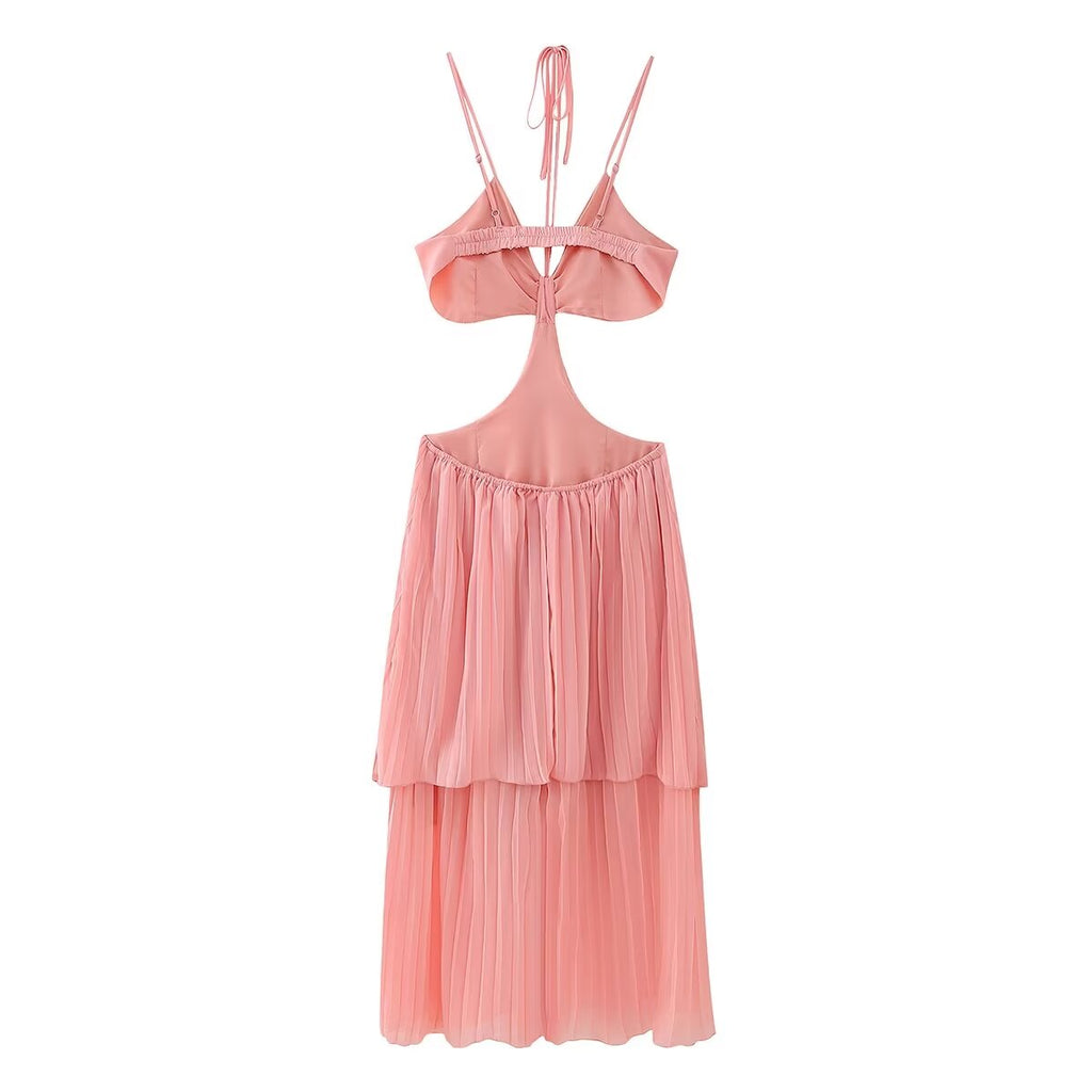 Women's Backless Pleated Chiffon Strap Dress