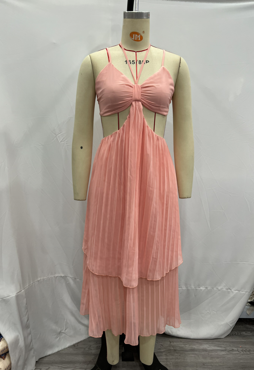 Women's Backless Pleated Chiffon Strap Dress