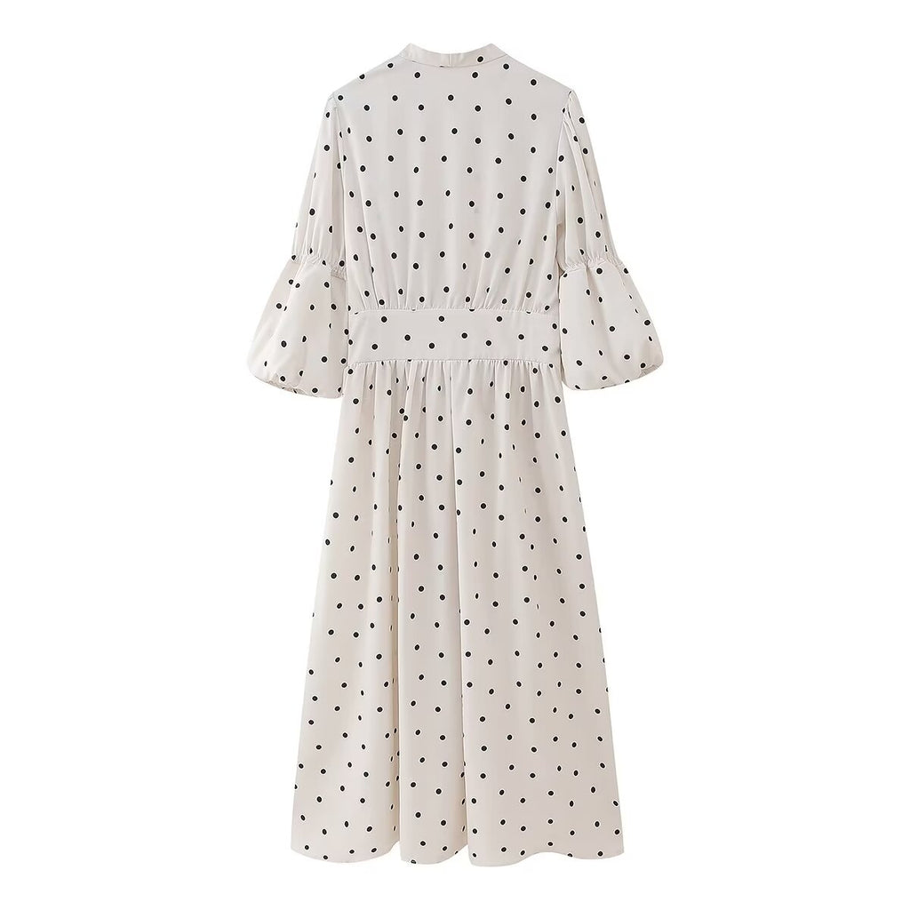 's Summer Sweet V Neck Puff Sleeve Mid Sleeve Maxi Dress
