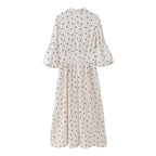 's Summer Sweet V Neck Puff Sleeve Mid Sleeve Maxi Dress