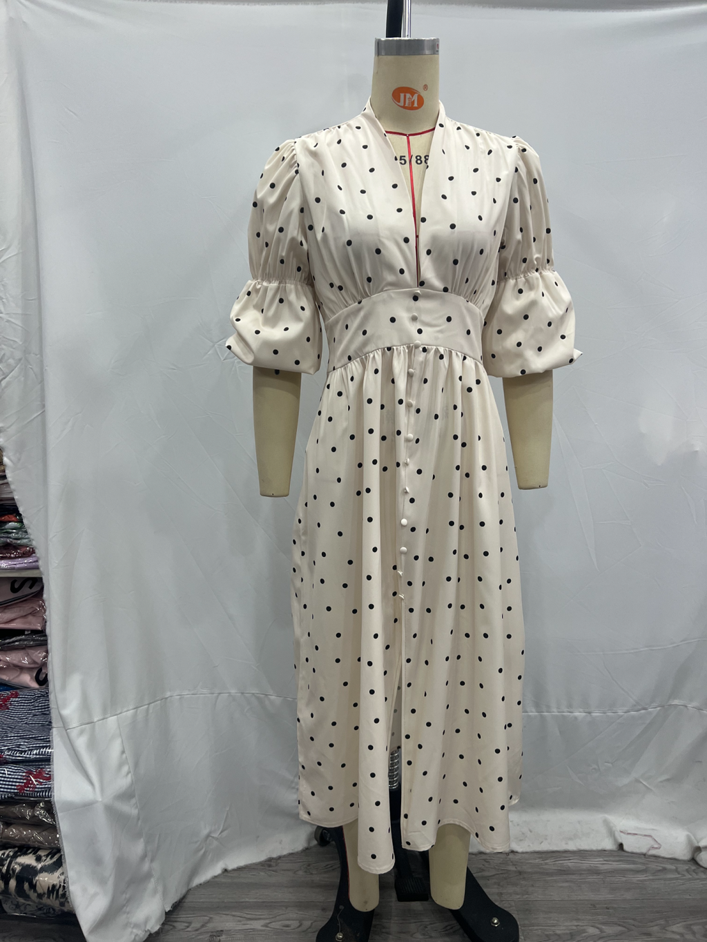 's Summer Sweet V Neck Puff Sleeve Mid Sleeve Maxi Dress