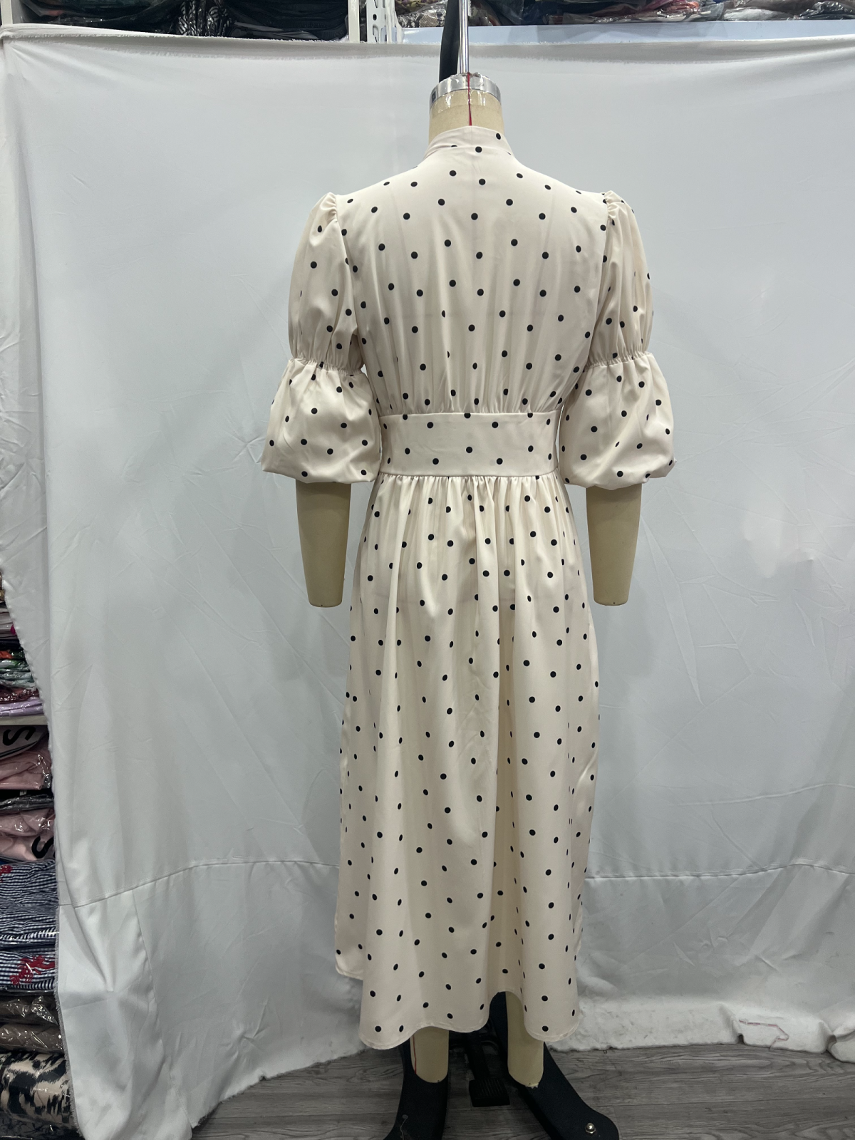 's Summer Sweet V Neck Puff Sleeve Mid Sleeve Maxi Dress