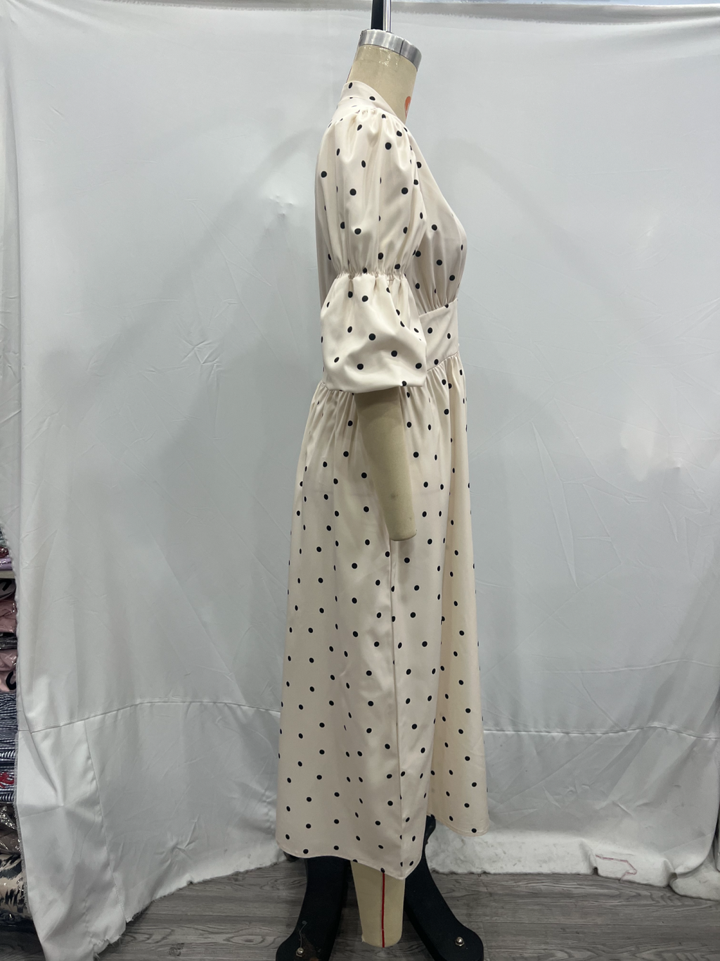 's Summer Sweet V Neck Puff Sleeve Mid Sleeve Maxi Dress