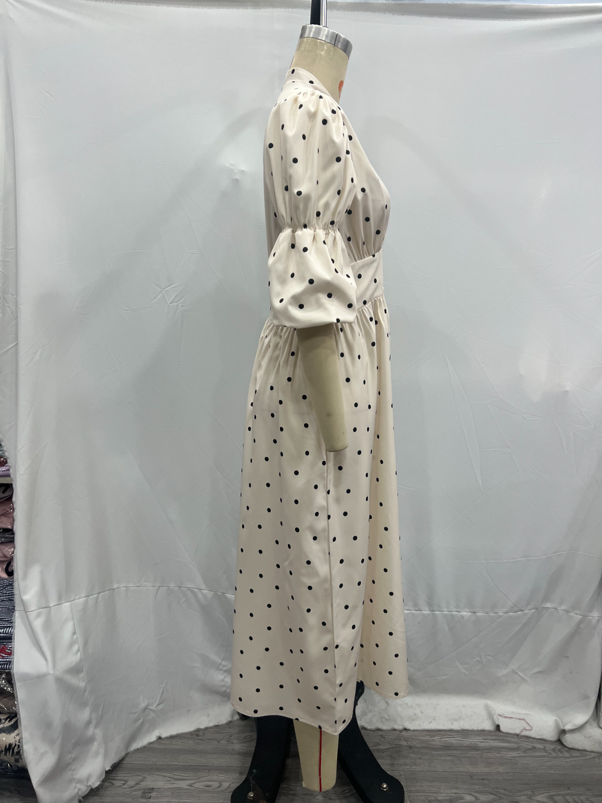 's Summer Sweet V Neck Puff Sleeve Mid Sleeve Maxi Dress