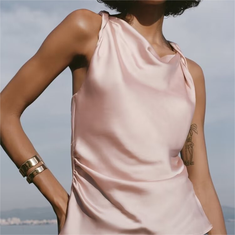 Women's Festival Short Pleated Satin Texture Vest Top