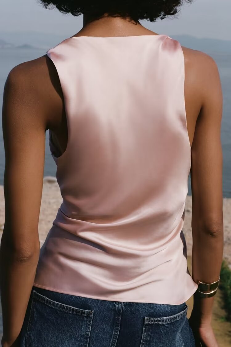 Women's Festival Short Pleated Satin Texture Vest Top