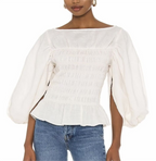 Women's Spring Summer Women Clothing Blogger Ramie Off Neck Split Lantern Sleeve Full Body Elastic Top