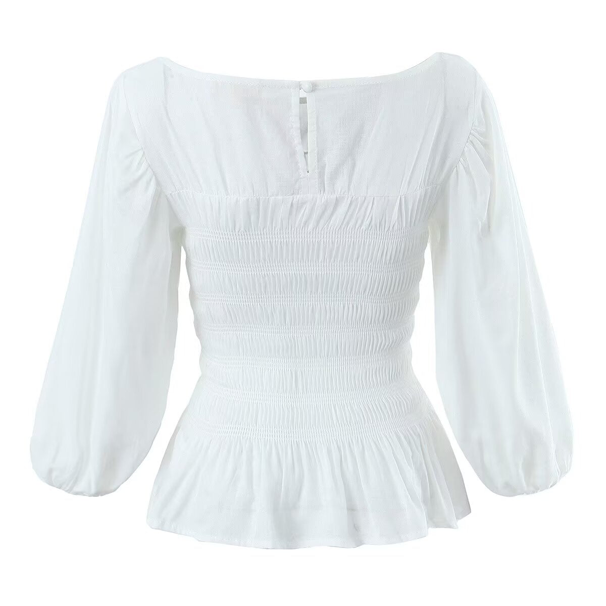 Women's Spring Summer Women Clothing Blogger Ramie Off Neck Split Lantern Sleeve Full Body Elastic Top