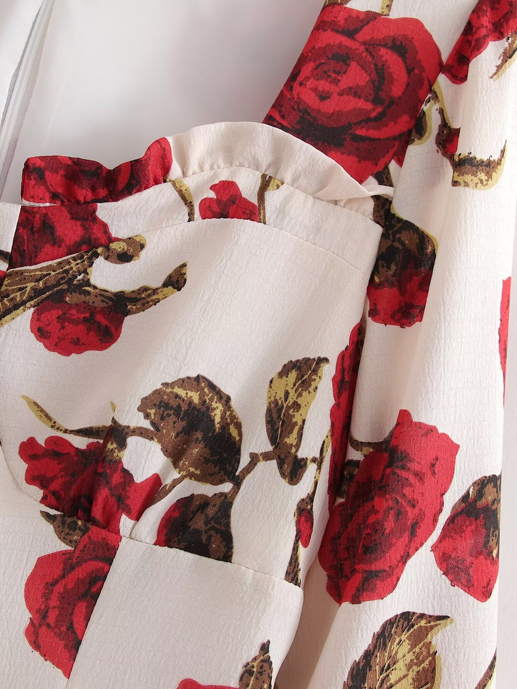 Women's Rose Print Square-Neck Long Sleeve Top