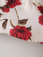 Women's Rose Print Square-Neck Long Sleeve Top